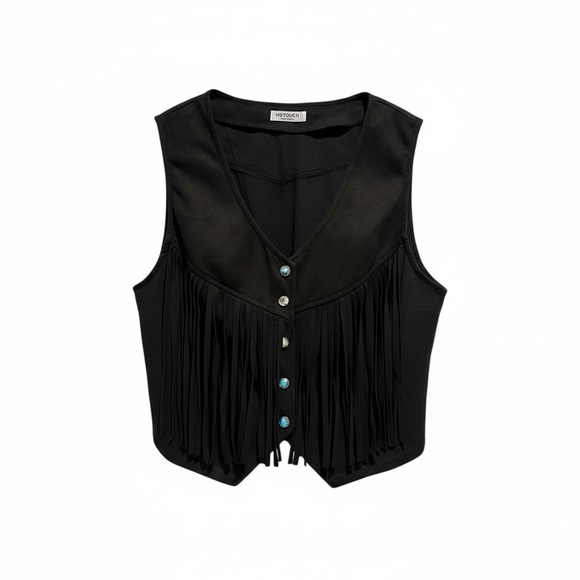 Hotouch Tops - Black Fringe Vest by Hot Touch